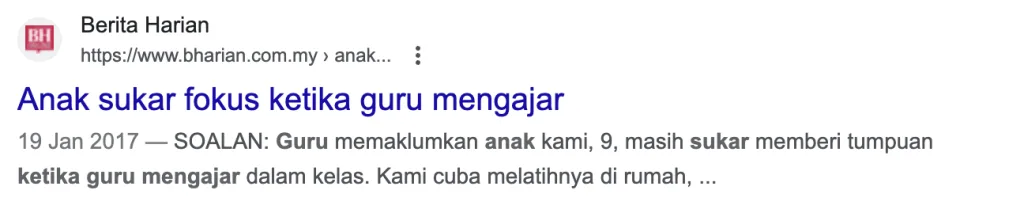 Berita Harian: anak sukar fokus