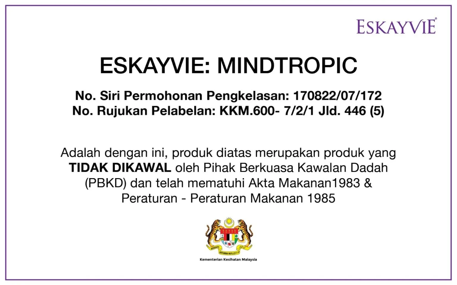 Pengesahan BKKM Eskayvie Mindtropic kelulusan KKM